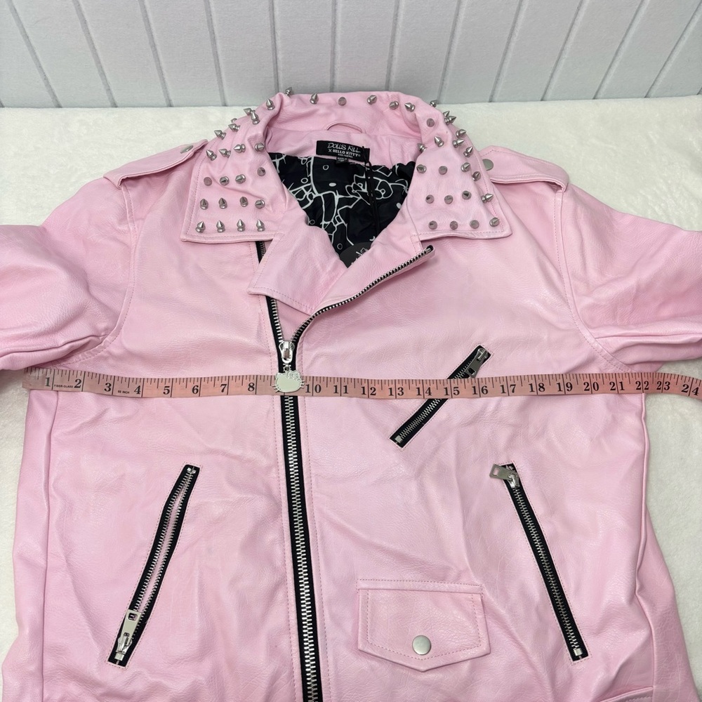 Dolls Kill X Hello Kitty Faux Leather Moto Jacket Spikes Full Lined Size L - Picture 5 of 15